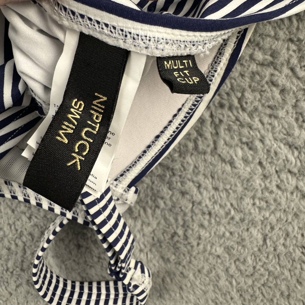 Nip Tuck Twist Front Swimsuit One Piece 8 Navy Blue White Stripes Multi Fit cup‎ - Picture 13 of 16
